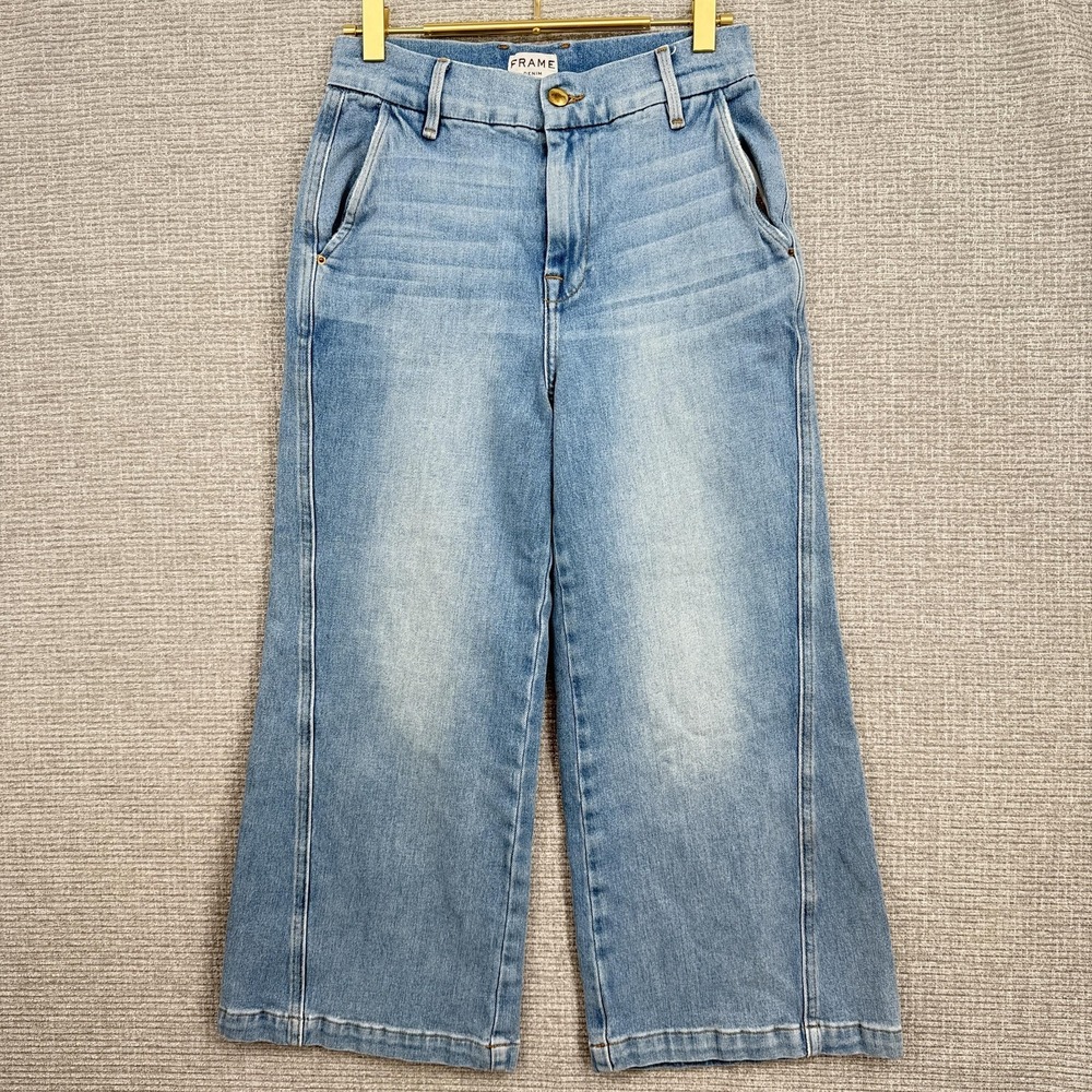 FRAME Jeans Womens 26 Light Wash Blue Turner Wide Leg Cropped Trouser Made USA